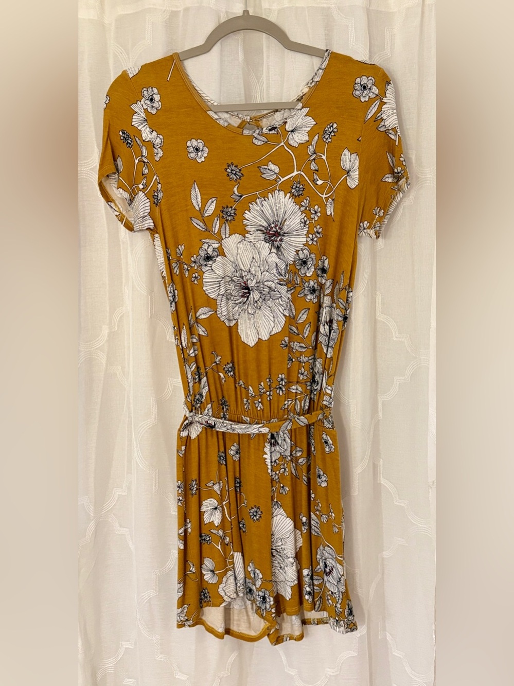 12PM by Mon Ami Medium Mustard Floral Tie Waist Romper